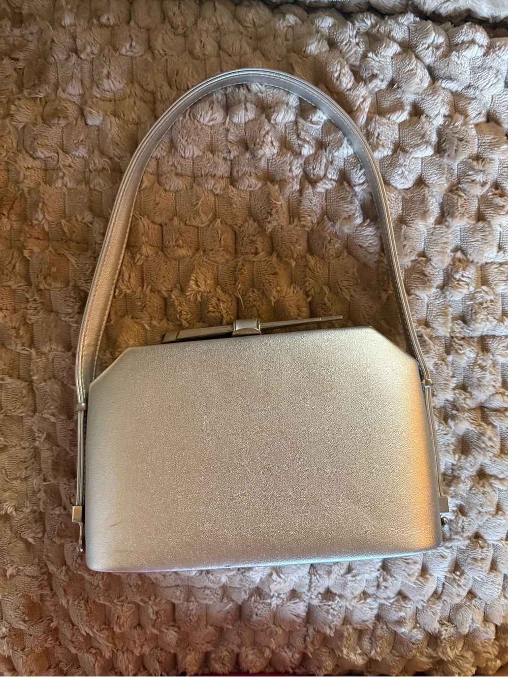 Metallic Silver Evening Clutch with Top Handle